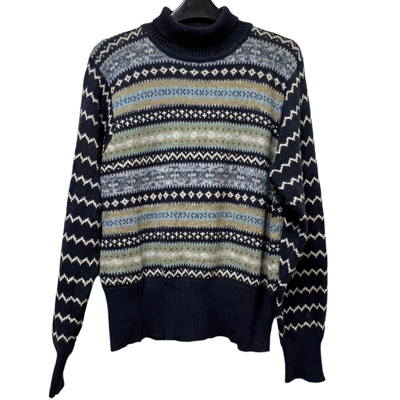 Vintage Marisa Canvas Indigo Fairisle Turtleneck Sweater Size XL - Picture 1 of 5